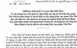 Kết luận thanh tra Ban QLDA đầu tư xây dựng Khu vực quận Tân Phú