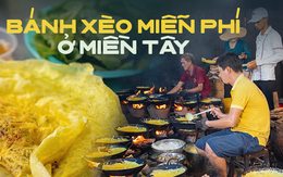 Bánh xèo chay 23 năm đãi khách miễn phí ở An Giang, số lượng bánh đổ 6.000 chiếc/ngày, người đổ bánh "MÚA" với 10 chiếc chảo liên tục