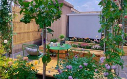 Cặp vợ chồng trẻ cùng nhau biến sân thượng thành khu vườn nghỉ ngơi kiêm rạp chiếu phim ngoài trời