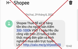 Cảnh giác với tin nhắn giả mạo tên định danh SHOPEE gửi đến người dùng