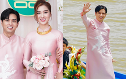 Hồ Quang Hiếu đi xuồng trong lễ ăn hỏi tại Cà Mau, cô dâu gây chú ý với chiều cao 1,8m