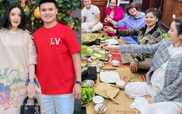 Chu Thanh Huyền cùng gia đình Quang Hải ăn uống để lộ vòng 2 bất thường, nàng WAG mang bầu hay bị chiếc váy dìm dáng?