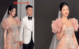 Quang Hải diện vest bảnh bao chụp ảnh cưới cùng Chu Thanh Huyền nhưng dân tình chỉ chú ý đến cách chú rể "hack" chiều cao