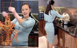 Phương Oanh ở tháng gần cuối thai kỳ vẫn vào bếp, ngoại hình thế nào mà netizen nhận xét "Ai tin đây là bầu đôi"