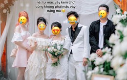 Vụ đi đám cưới mặc váy trắng, cầm hoa chụp với chú rể như cô dâu bị "ném đá": Người trong cuộc nói lý do!