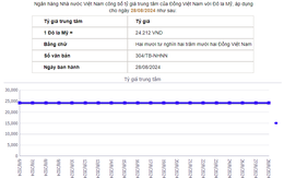 Tỷ giá trung tâm ngày 28/8 tiếp tục giảm 12 đồng