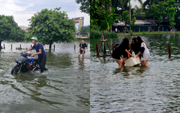 Cảnh lạ ở "Vịnh Văn Quán" sau ngày mưa xối xả: Phố xá mênh mông nước, trẻ em rủ nhau vầy nước, bắt cá