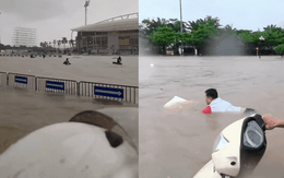 Chưa từng thấy: Người dân Hà Nội đi xuồng máy, bơi giữa "biển" Mỹ Đình