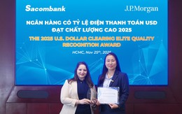 Sacombank nhận giải thưởng từ J.P.Morgan Chase, khẳng định năng lực xử lý điện thanh toán quốc tế hàng đầu tại Việt Nam
