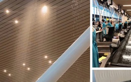 Nhà ga T3 Tân Sơn Nhất bị dột, nước dội xuống sàn Nhà ga T3 Tân Sơn Nhất bị dột, nước dội xuống sàn