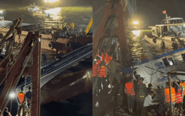 Chùm ảnh: Lực lượng chức năng xuyên đêm tiến hành lật tàu, nỗ lực tìm kiếm người gặp nạn còn mắc kẹt