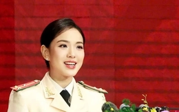 Nữ thượng uý đại diện tuổi trẻ phát biểu tại Lễ kỷ niệm 80 năm Ngày truyền thống Công an nhân dân