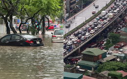 Toàn cảnh một buổi sáng "không tưởng" ở Hà Nội: Nước ngập đến thắt lưng, người dân vật lộn di chuyển giữa phố phường