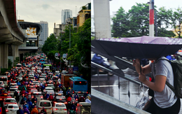 Hà Nội mưa lớn sáng đầu tuần do ảnh hưởng bão số 10, đường phố tắc cứng, người dân chật vật di chuyển