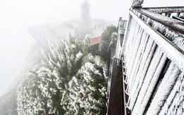Nhiệt độ giảm xuống -3°C rạng sáng, băng giá phủ trắng đỉnh Fansipan
