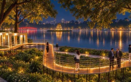 Lắp đặt cầu cảnh quan, khung gương ở vườn hoa Hồ Hoàn Kiếm