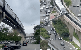 Tàu điện lao thẳng vào cần cẩu chắn giữa đường ray, kết cấu khổng lồ đổ sập xuống đại lộ đông xe ở Brazil