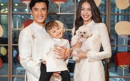 Gia đình Bùi Tiến Dũng và vợ mẫu tây diện áo dài đón Tết: Visual sáng bừng, cả nhà ai cũng cực phẩm