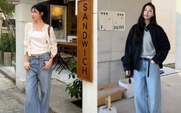 Phụ nữ Hàn mặc quần jeans ống rộng rất đẹp với 5 công thức