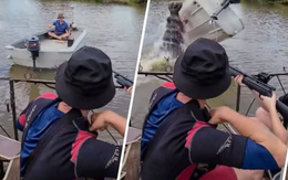 Thót tim khoảnh khắc "quái thú 3 tấn" lật úp ca nô chở du khách giữa sông