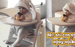 Ái nữ nhà Ngô Thanh Vân gây sốt với khoảnh khắc hơn 5 tháng tuổi đã tự cầm bình sữa, ngồi ăn cực ngoan