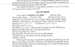 Quyết định truy nã Hoàng Văn Điệp SN 1990