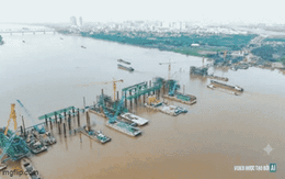 "Siêu cầu" vượt sông Hồng hơn 16.000 tỷ đồng đạt tiến độ “thần tốc”, dựng vòm thép vô cực sau 8 tháng
