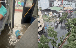 Nước lũ tràn vào xe buýt chở đầy người giữa trận mưa lớn ở Philippines