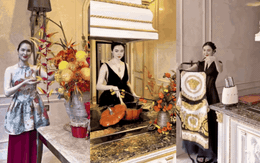 "Phú bà" Ngọc Loan đeo tạp dề Versace, dùng nồi gang 10 triệu/chiếc: Cứ vào bếp là có content triệu view