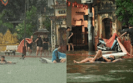 Cảnh lạ ở Văn Quán sau ngày Hà Nội mưa xối xả, đường Triều Khúc cũng biến thành bể bơi khổng lồ