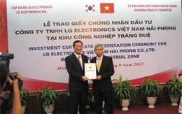 Kinh Bắc đăng tải ảnh trao giấy chứng nhận Dự án 1,5 tỷ đô tại Hải Phòng cho LGE