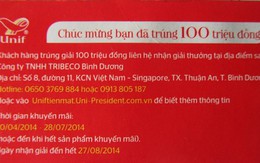 Ăn mì Unif trúng 100 triệu đồng, Tribeco Bình Dương không trả thưởng