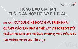 VietCredit thông báo gia hạn mời chào giá cạnh tranh