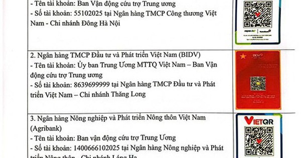 Danh sách tài khoản VietinBank, Vietcombank, BIDV, Agribank tiếp nhận ủng hộ khắc phục thiệt hại bão Bualoi, dành cho người đồng ý/không đồng ý sao kê công khai