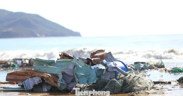 Bãi biển Quy Nhơn ngập rác sau bão số 13