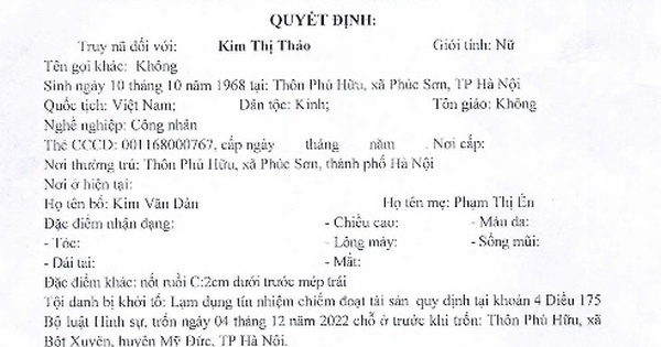 Truy nã Kim Thị Thảo