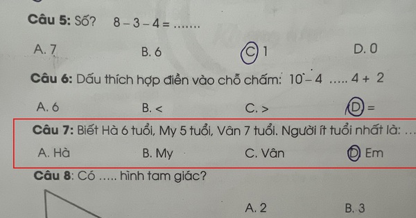 Bài Toán lớp 1 khiến phụ huynh “nhức đầu”, con làm sai nhưng nghe lời giải thích cũng rất hợp lý