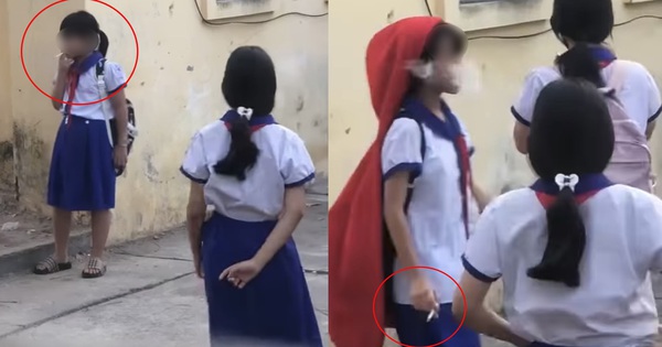 Xôn xao clip 5 nữ sinh tiểu học hút thuốc phì phèo trong sân trường, mời bạn nam hút cùng