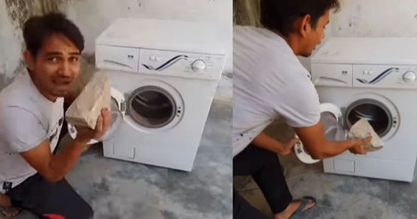 Nam thanh niên thả hòn đá lớn vào máy giặt, diễn biến tiếp theo khiến hàng triệu người "thót tim"
