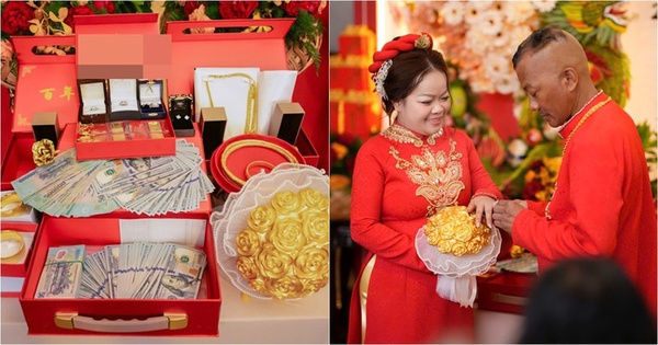 Cô dâu Bình Dương "gây sốt" khi lấy chồng hơn 21 tuổi, bó hoa cưới được làm từ 11 cây vàng