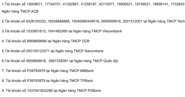 Người từng chuyển khoản vào các tài khoản Vietcombank, Techcombank, Sacombank, MB, ACB,...dưới đây khẩn trương đến công an trình báo
