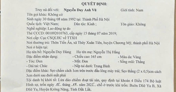 Truy nã đặc biệt Nguyễn Duy Anh Vũ