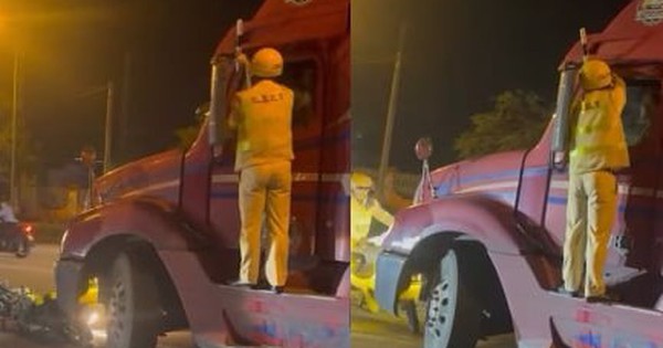 Chạy vào đường cấm, tài xế xe đầu kéo chống lệnh kiểm tra, tông đổ xe CSGT