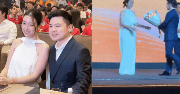 Khoảnh khắc tình bể bình của Đỗ Mỹ Linh và chủ tịch CLB Hà Nội giữa sự kiện, netizen "lụi tim" vì quá ngọt ngào