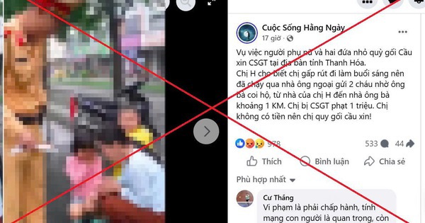 Hình ảnh người mẹ và 2 con nhỏ quỳ gối cầu xin CSGT Thanh Hóa là bịa đặt, vu khống