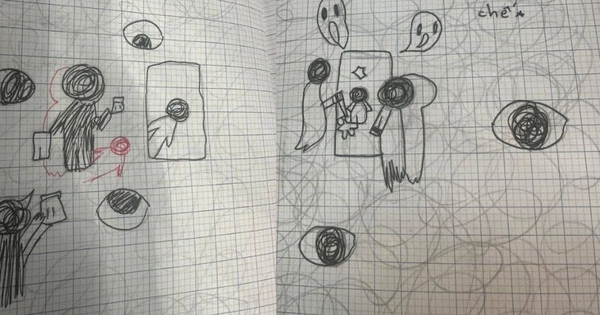 Đi họp phụ huynh vô tình thấy hình vẽ trong vở nháp của con, bà mẹ hốt hoảng: Em hoang mang quá!