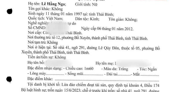Quyết định truy nã Lê Hằng Nga SN 1997