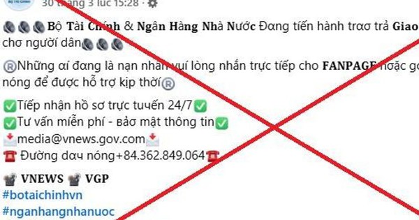 Cảnh báo trang facebook giả mạo Bộ Tài Chính hỗ trợ lấy lại tiền bị lừa