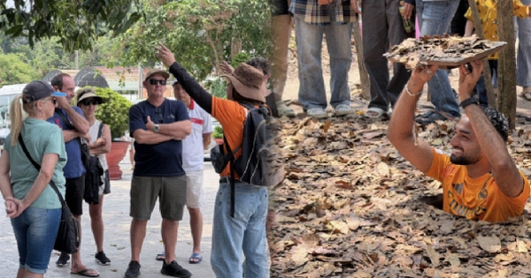 Khách Tây chăm chú nghe lịch sử tại Địa đạo Củ Chi ngày 30/4