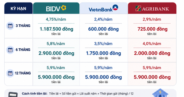 Tháng 5 cầm 100 triệu đồng đi gửi tiết kiệm tại BIDV, Agribank, VietinBank: Tiền lãi được bao nhiêu?